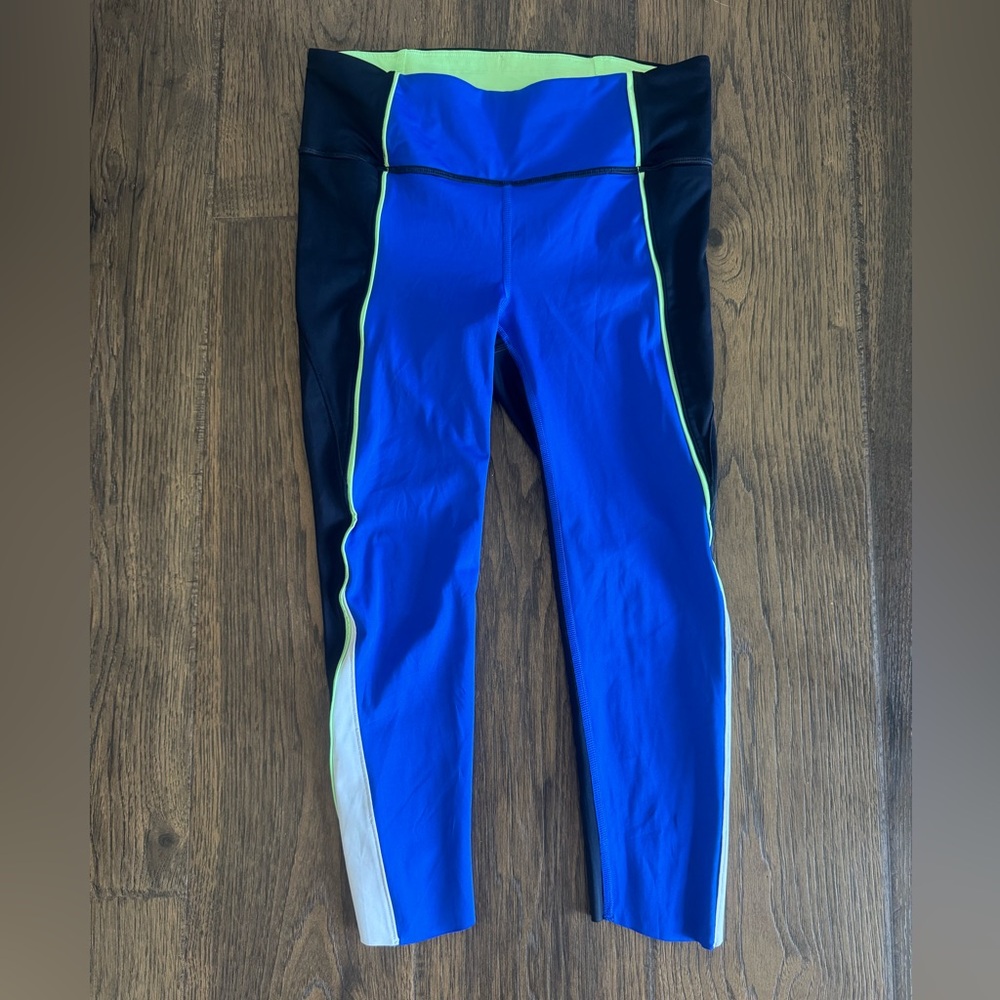 Athleta Blue and Black Colorblock Leggings